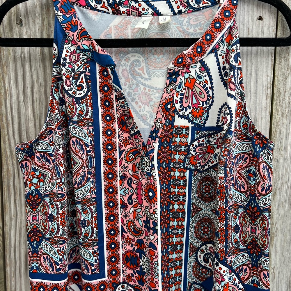 TACERA Red White Blue Sleeveless Shift Fun Print Dress Women’s Medium - Picture 2 of 7